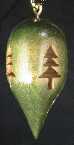 Wooden ornament, birch with tree shape, green with natural interior